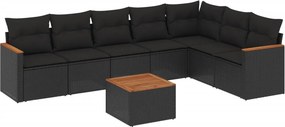 vidaXL 8 részes fekete polyrattan kerti ülőgarnitúra párnákkal
