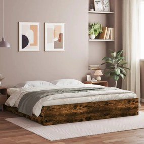 füstös tölgy színű szerelt fa ágykeret fiókokkal 160 x 200 cm