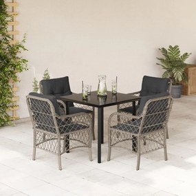 5részes világosszürke polyrattan kerti étkezőgarnitúra párnával