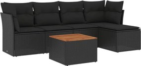 vidaXL 6 részes fekete polyrattan kerti ülőgarnitúra párnákkal