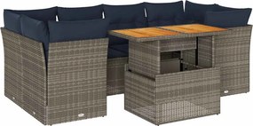 vidaXL 7 részes szürke polyrattan kerti ülőgarnitúra párnákkal