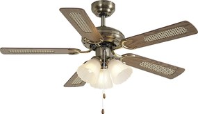 Sárgaréz mennyezeti ventilátor fa mintával és rattan 105cm húzókapcsolóval - Mistral Lia