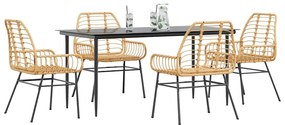 vidaXL 5 észes barna polyrattan üveg kerti étkezőgarnitúra