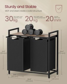 Szennyestartó kosár 73 × 33 × 72 cm barna és fekete színben