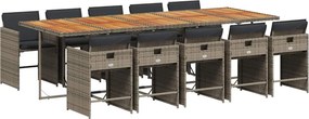 vidaXL 11 részes szürke polyrattan kerti ülőgarnitúra párnákkal