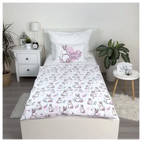 Fehér-rózsaszín pamut gyerek ágyneműhuzat babaágyhoz 100x135 cm Bunny "Sweet" – Jerry Fabrics