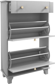 HOMCOM Keskeny Cipőtartó Szekrény Előszobába 2 Felhajtható Fiókkal és 1 Kivehető Fiókkal 8 Pár Cipőhöz 60x23,5x98,5 cm Szürke | Aosom