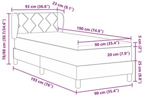 Boxrugó Ágy Matrac Kétszemélyes Sötétszürke 90x190 cm Bársony
