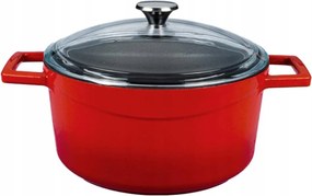 Öntöttvas kerek fazék 20cm üvegfedővel piros