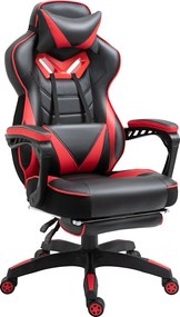 Vinsetto Ergonomikus Irodai Szék, Gamer Szék Retractable Lábemelővel és Állítható Háttámlával, Hab+PU Bőr+Fém, Fekete+Piros, 65 x 70 x 118.5-128.5 cm