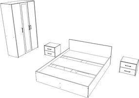 Malmo V3 hálószoba szett 160 x 200 cm-es ággyal, Fehér tölgy / Antracit