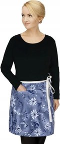 Derékig érő konyhai kötény, kék kockás minta virággal
