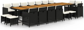 vidaXL 19 részes fekete polyrattan kerti étkezőgarnitúra párnákkal