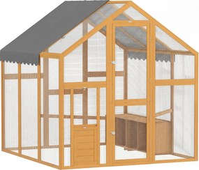 PawHut bejárható tyúkudvar, 3,07 m² — 1,7 x 1,8 x 1,8 m fából készült kifutó vízálló tetővel, biztonsági zárral, dupla ajtóval, 2 fészekkel, 2 ülőrúdd