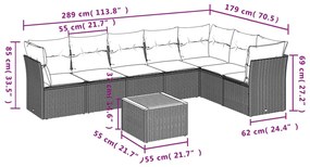 8 részes fekete polyrattan kerti ülőgarnitúra párnákkal