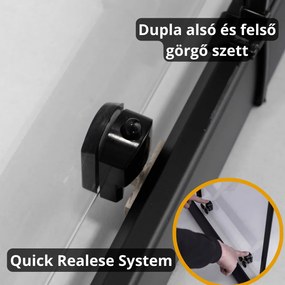 Stuxi Sydney Black 130 cm széles két tolóajtós zuhanyajtó 6 mm vastag vízlepergető biztonsági üveggel, fekete elemekkel, 200 cm magas