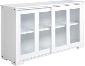 HOMCOM Modern Konyhai Tálaló Szekrény Stacking Tálaló Konyhai Segédunit 2 Csúszó Üvegajtóval és Állítható Polccal a Nappaliba 107x33x62.5 cm Fehér | A