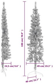 ezüst vékony fél műkarácsonyfa állvánnyal 180 cm