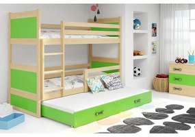 Gyerek emeletes ágy kihúzható ággyal RICO 160x80 cm Zöld Szürke