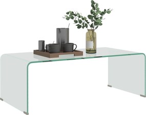 HOMCOM Modern Monobloc Üveg Kávézó Asztal Csúszásmentes Lábakkal, 100x50x35 cm, Átlátszó | Aosom
