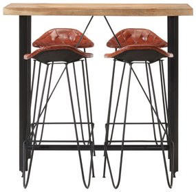 5 részes tömör fa és valódi bőr bárszett