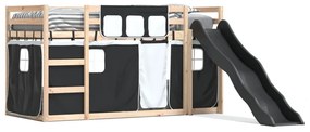 fehér-fekete emeletes ágy csúszdával és függönnyel 80 x 200 cm