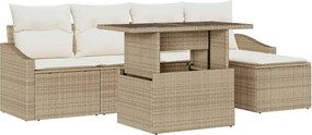 vidaXL Kerti Kanapé Szett párnával 6 pcs Beige és krém polirattan