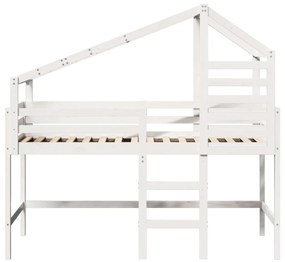 fehér tömör fenyőfa galériaágy létrával és tetővel 80 x 200 cm