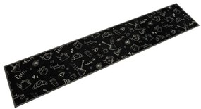 fekete reggeli mintás mosható bársony konyhaszőnyeg 60x300 cm
