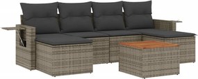 vidaXL 7 részes szürke polyrattan kerti ülőgarnitúra párnákkal