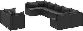 vidaXL 9 részes fekete polyrattan kerti ülőgarnitúra párnákkal