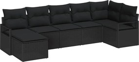 vidaXL Kanapé Szett párnával 7 pcs Fekete polirattan