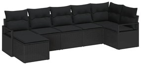 vidaXL Kanapé Szett párnával 7 pcs Fekete polirattan
