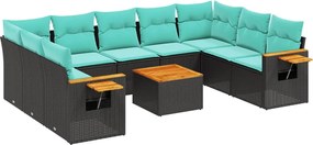 vidaXL 10 részes fekete polyrattan kerti ülőgarnitúra párnával