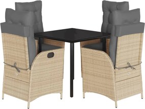 vidaXL 5 részes bézs polyrattan kerti étkezőgarnitúra párnákkal