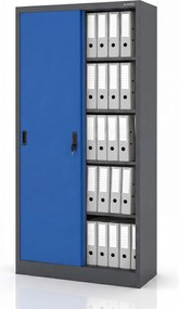 Irodai fém szekrény tolóajtóval antracit-kék: KUBA 900 x 1850 x 400 mm