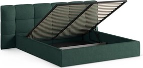 Sötétzöld kárpitozott ágyneműtartós franciaágy ágyráccsal 200x200 cm Eric – Micadoni