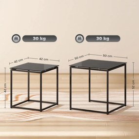 HOMCOM Dohányzóasztal 2 db-os kisasztal szett, modern dizájn, rakásolható, üvegasztal, fekete