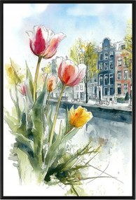 Poszter Keret Alumínium Grafika Város Amszterdam Hollandia Tulipánok 40x60