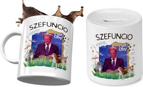 Donald Tusk Bögre Ajándék persely szett fényképes nyomtatással