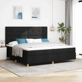 Boxrugós ágy fejtámlával Fekete 200 x 200 cm szövet