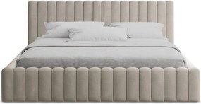 Szürkésbarna kárpitozott ágyneműtartós franciaágy ágyráccsal 160x200 cm Lemi – Makamii