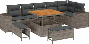 vidaXL Kerti Kanapé Szett párnával 9 pcs Szürke polirattan