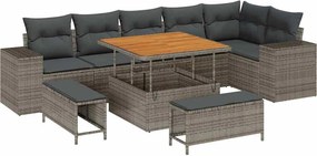 vidaXL Kerti Kanapé Szett párnával 9 pcs Szürke polirattan