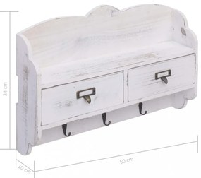 fehér fa fali fogas 50 x 10 x 34 cm