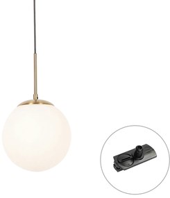 Art Deco függőlámpa arany opálüveggel fekete 1-fázisú sínadapterrel - Iconic Flore