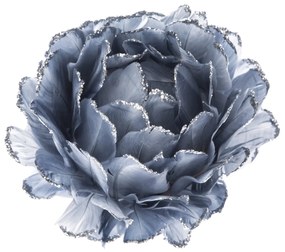 Szürkéskék virág karácsonyi dísz 10 cm,tollakkal, csipesszel