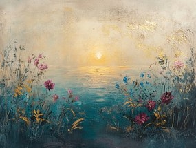 Vászonkép Canvas Tájkép Víz Tenger Tengerpart Virágok Nap 80x60