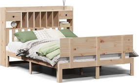 vidaXL tömör fenyőfa könyvespolcos ágy matrac nélkül 140 x 190 cm