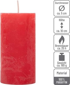 Rusztikus gyertya készlet 10 cm Ø 5 cm  8 db piros